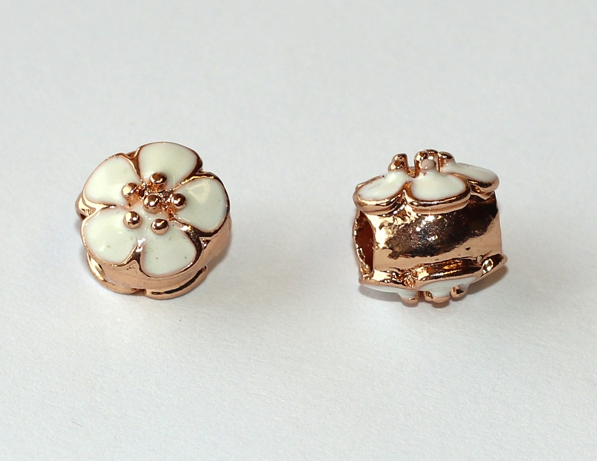 Korálek s velkým průvlekem Fashion Jewerly - Zlatá Enamel Růžová květina, Pomněnková princezna, Zahradní víla 2726
