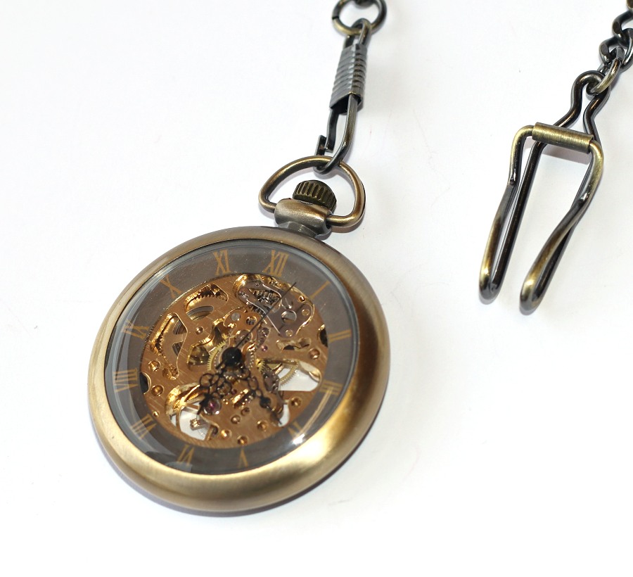 MR Kapesní Hodinky na řetízku, bronzové - Mechanické Retro Bronz Style, Exkluzivní kvalitní krása 2767