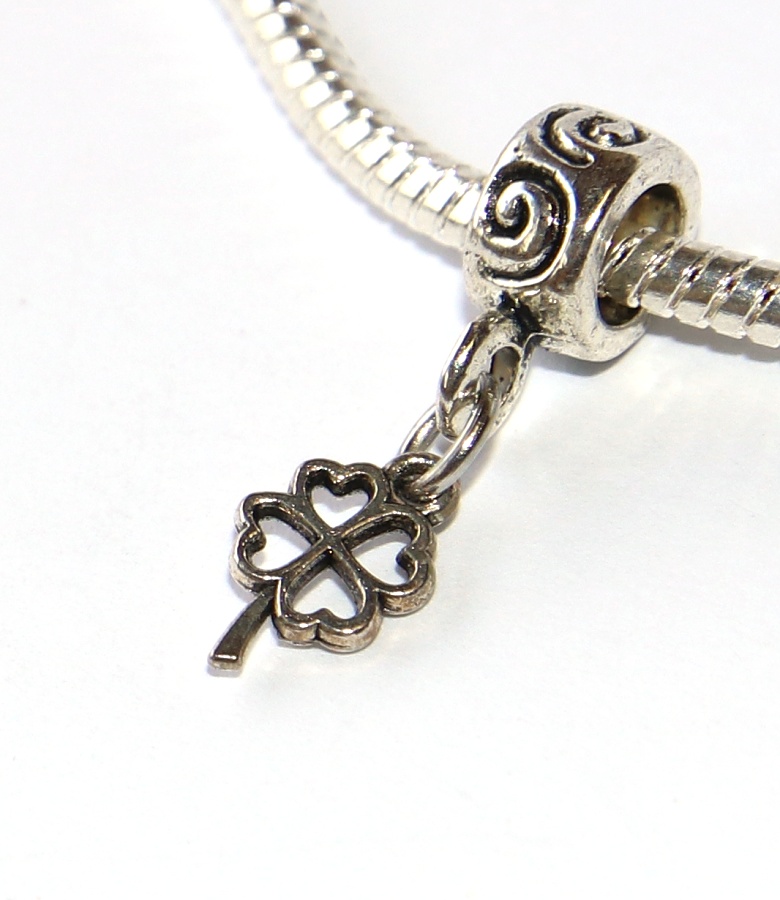 Korálek na náramek Fashion Jewerly - Přívěsek Čtyřlístek pro štěstí, Radost, Příroda, Cloverleaf 3261