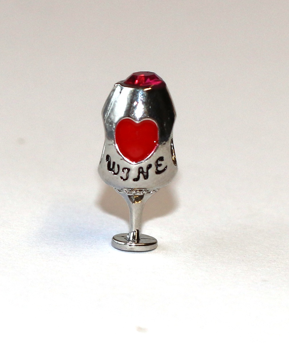 Korálek Fashion Jewerly na náramek nebo řetízek - Sklenka s vínem, Miluji červené víno, Oslava, Love wine 3559