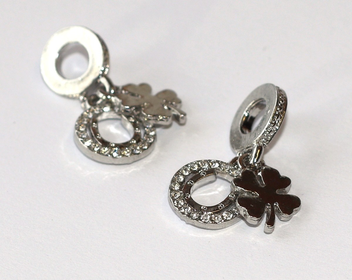 Korálek, přívěsek Fashion Jewerly na náramek nebo řetízek - Čtyřlístek a podkova pro štěstí, Lucky charm, Elegantní Kráska 3565