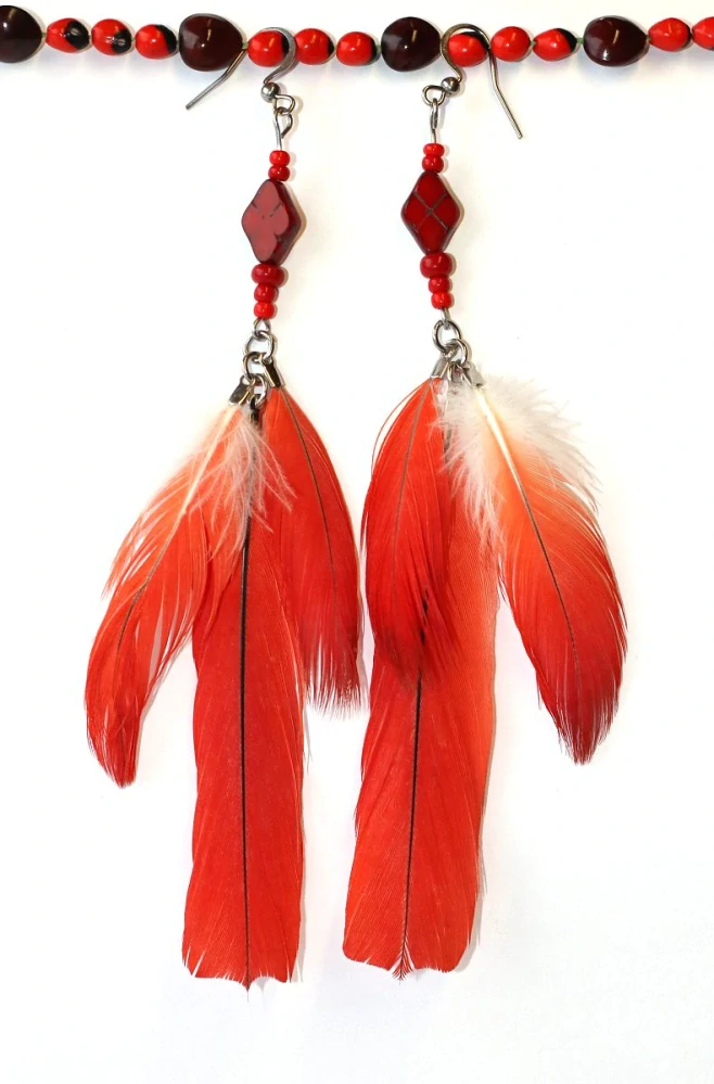 JoyKa Pírkové Naušnice - Zářivá červená, Od papouška Žaka, Smyslná a hravá, Red Spirit 3715