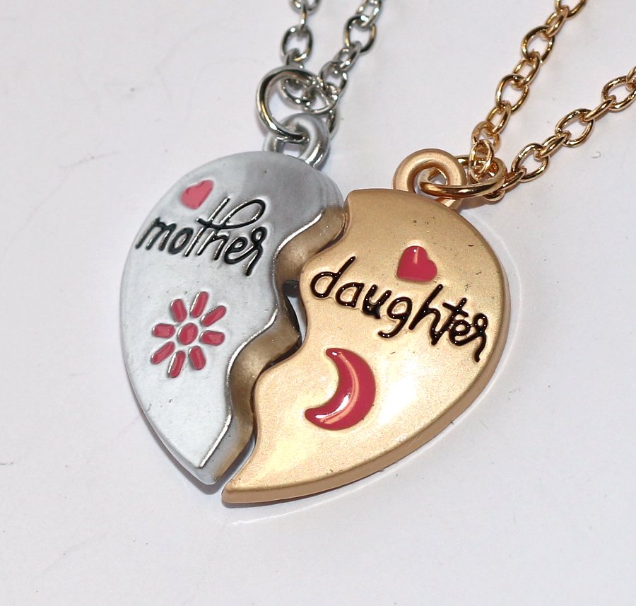 2ks Řetízky párové Fashion Jewerly - Srdce na dvě části, Matka a Dcera, Zlatá a Stříbrná, S Magnetkem, Mother and Dauther 3759