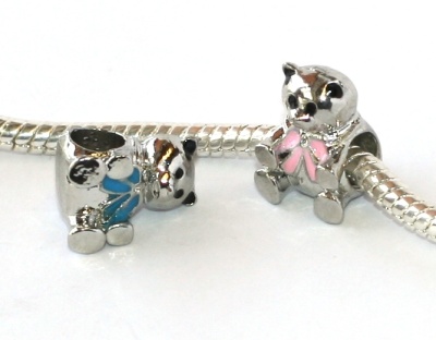 Korálek na náramek Fashion Jewerly - Enamel Medvěd, Medvídek s mašlí 2044