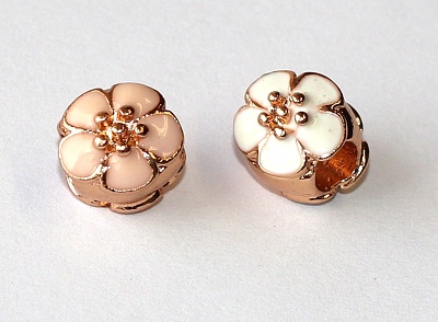 Korálek s velkým průvlekem Fashion Jewerly - Zlatá Enamel Růžová květina, Pomněnková princezna, Zahradní víla 2726