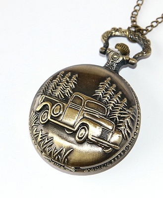 MR Otevírací Kapesní Hodinky na řetízku, bronzové - Retro nákladní auto v lese, Car Truck 2862
