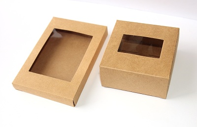 MR Dárková krabička s okénkem - nejen na kapesní hodinky, naušnice, řetízky a další dárky -  Přírodní varianta, 12,5x8,5x1,5cm nebo 8x8x4cm, ke složení, 3202