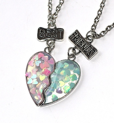 2ks Řetízky párové Fashion Jewerly - Srdce s perleťovími srdíčky, Nejlepší přátelé, Best Friends 3519