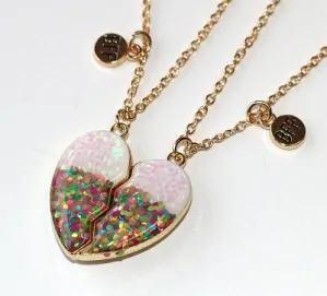 2ks Řetízky párové Fashion Jewerly - Srdce s barevnými třpytkami, Nejlepší přátelé, Best Friends 3608