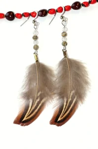 JoyKa Peříčkové naušnice - Elegantní, Jemná, Hnědá se třpytem 3652