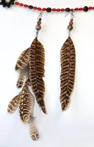 JoyKa Peříčkové naušnice - Luxusní, Obřadní, Zemitá a Vděčná, Minerální korálky 3661