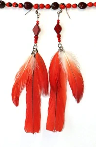 JoyKa Pírkové Naušnice -  Zářivá červená, Od papouška Žaka, Smyslná a hravá, Red Spirit 3715