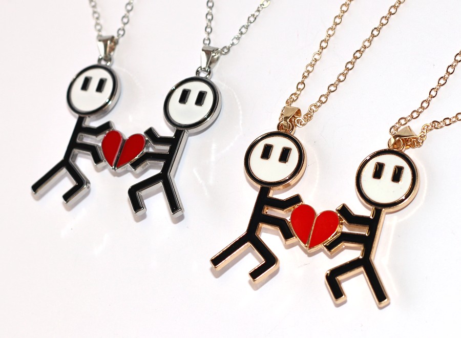 2ks Řetízky párové Fashion Jewerly - Postava se srdíčkem, Láska navždy, Nejlepší Kámoši, Zlatá nebo Stříbrná, S Magnetkem, Love Forever 3761