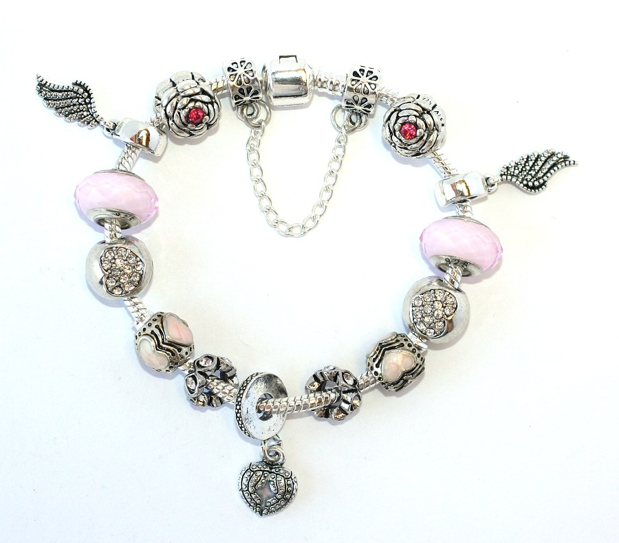 Korálek na náramek Fashion Jewerly - Andělské srdce a křídla, růžový luxus 1586