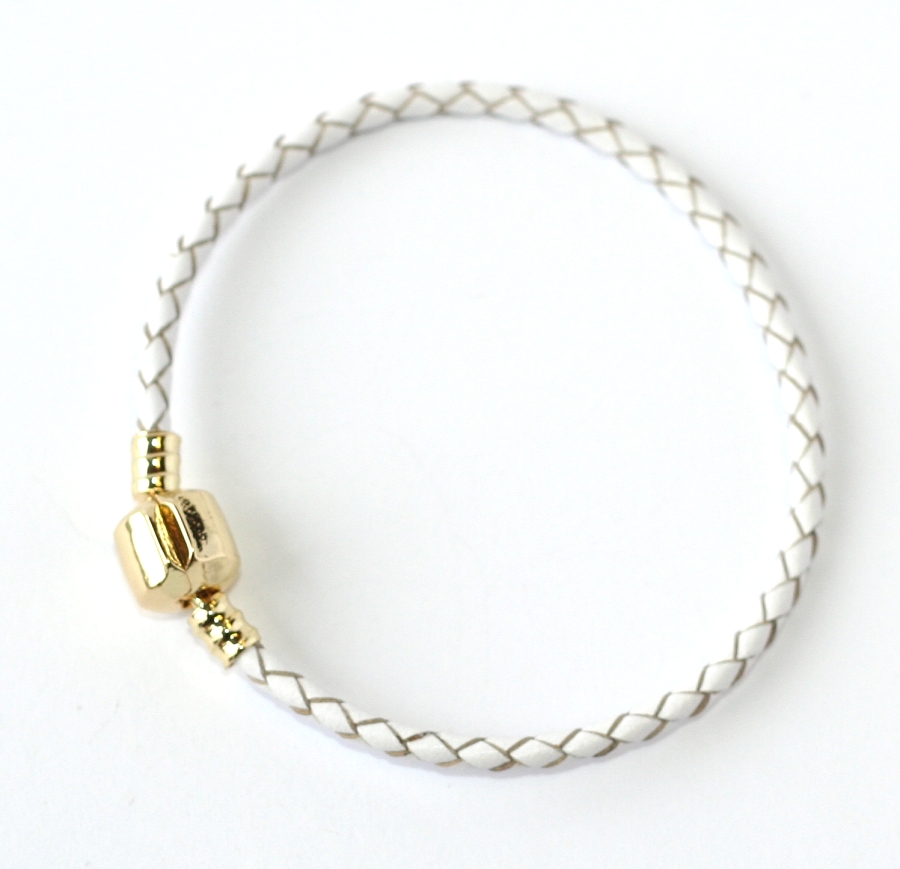 Náramek na korálky Fashion Jewerly (16 - 23 cm) - Bílý kožený copánek 1800