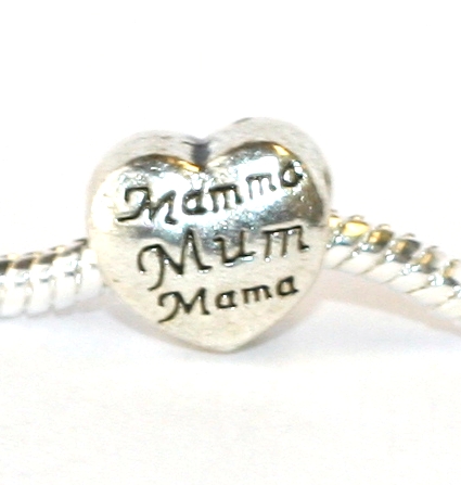 Korálek na náramek Fashion Jewerly - Srdce Maminka, Mamma, mum, mama 1809