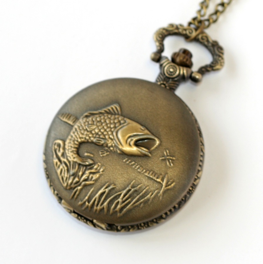 MR kapesní, otevírací hodinky na řetízku - Ryba, kapr, rybaření, rybář 1911