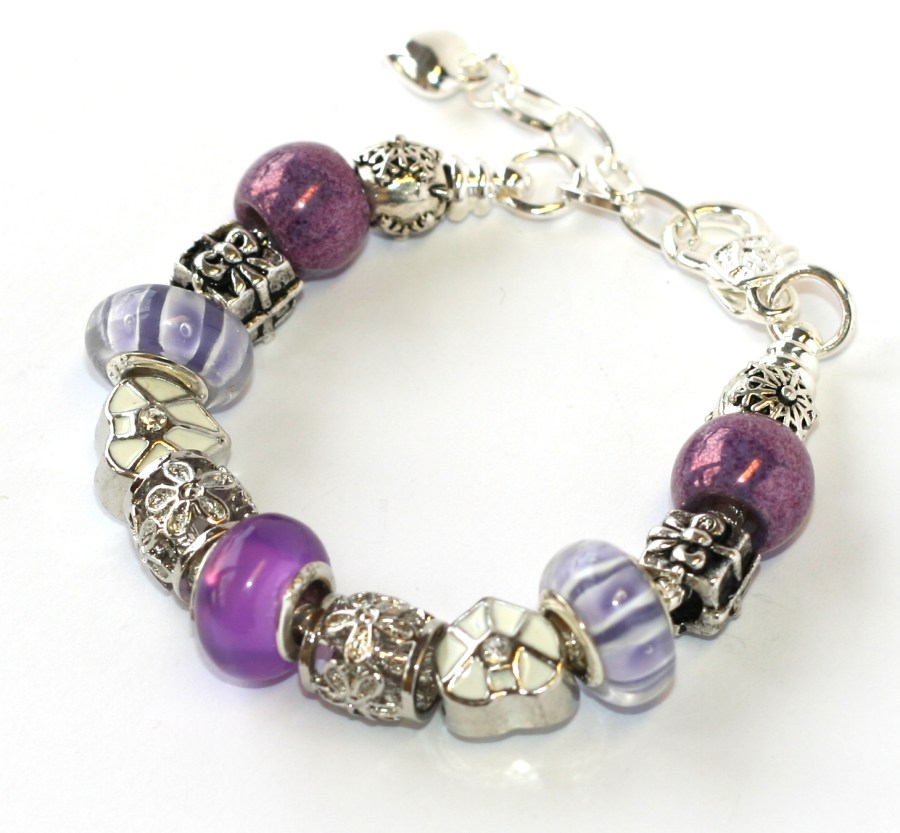 Náramek s korálky Fashion Jewerly (16-20 cm) - Fialová lady, Srdce na dlani 1986