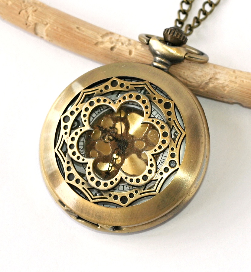 MR Kapesní Hodinky na řetízku - Vintage Flower, Gold style, Retro Woman 2261