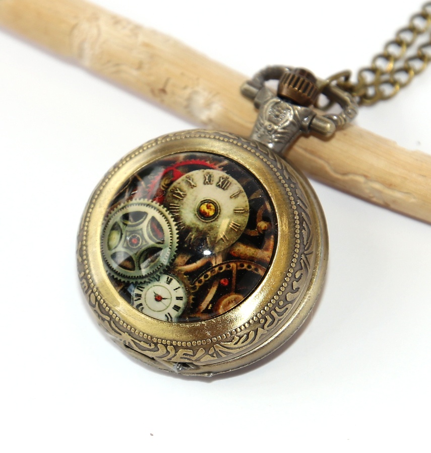 MR Otevírací Kapesní Hodinky na řetízku, bronzové - Antique Design, Hodiny, kolečka, hodinářství 2274