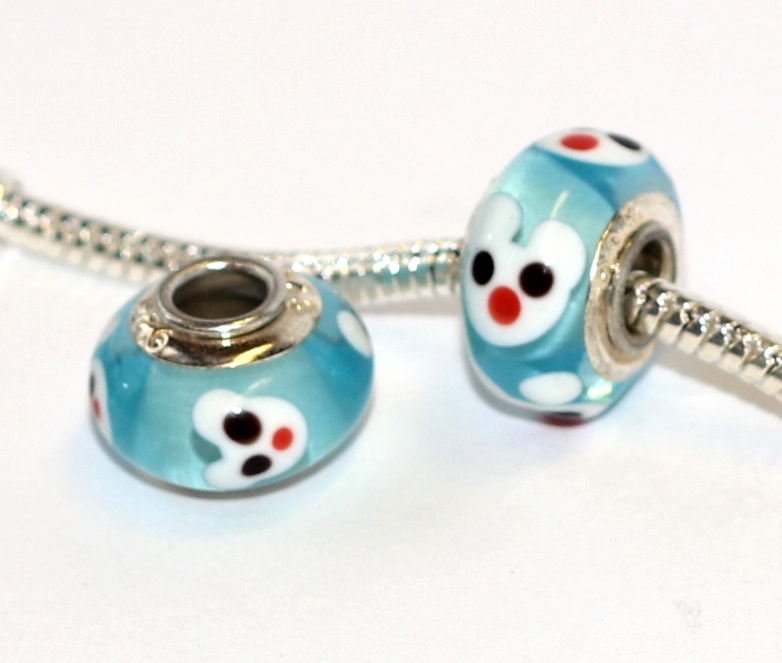 Korálek Fashion Jewerly - Bílá myška na modrém skleněném hávu, Mickey 2297