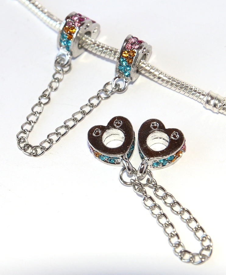 Korálek Fashion Jewerly - Oddělovač na řetízku Duhová srdíčka, Myška, Rainbow Mickey Style 2450