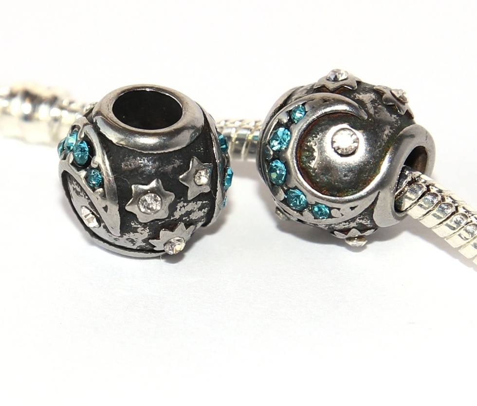 Korálek nerezový Fashion Jewerly - Měsíc a hvězdy, Noční obloha, Večernice s rhinestony 2487