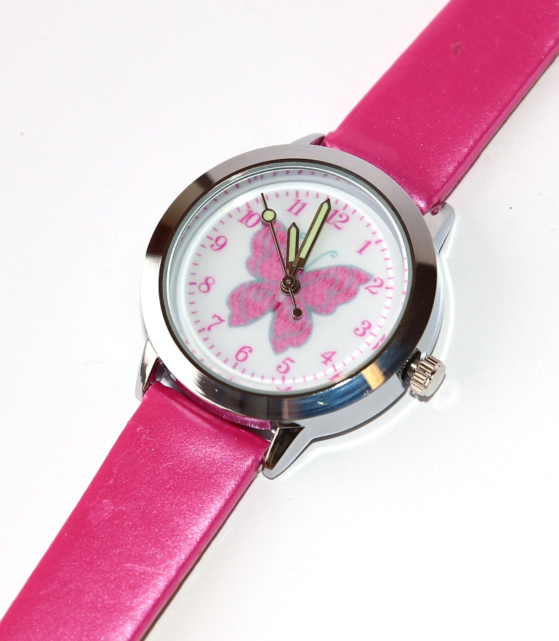 Dětské hodinky Fashion Jewerly, ručičky svítí ve tmě - Růžový motýl, Love Butterfly 2507