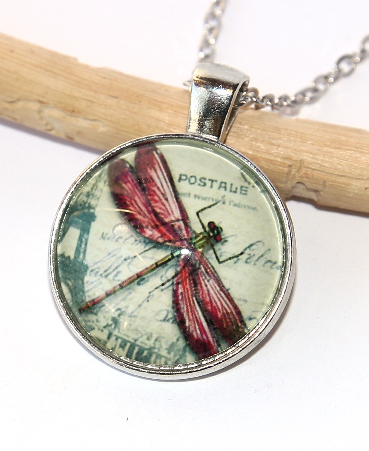 Řetízek Fashion Jewerly - Amulet Retro vážka, Eiffelova věž, Dragonfly, Love to be free 2557