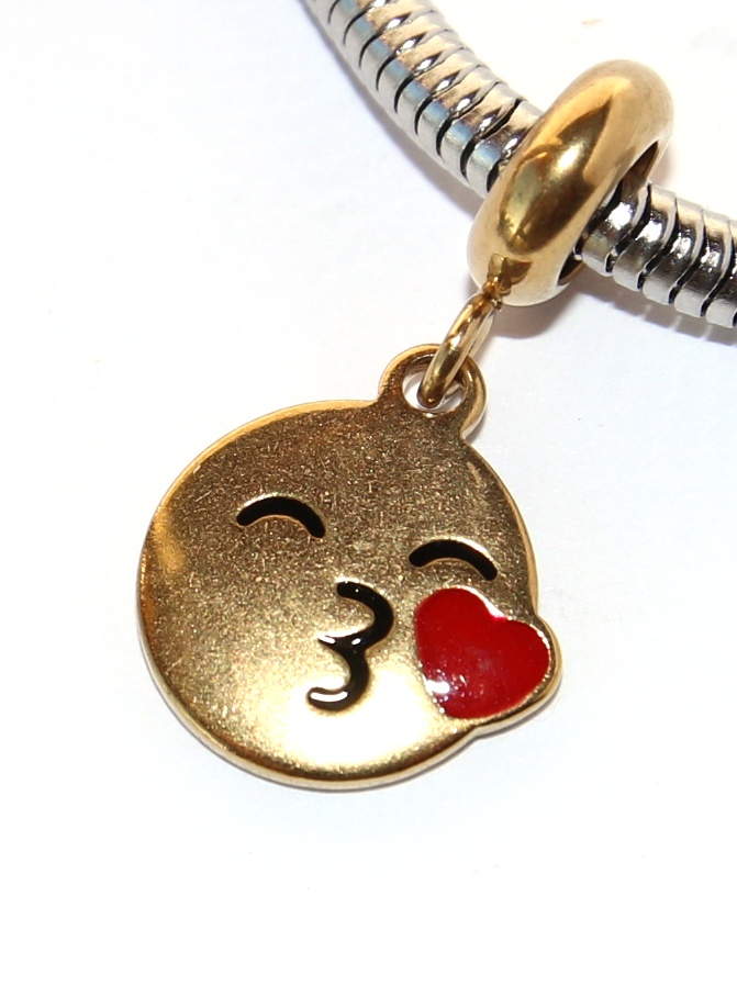 Korálek nerezový Fashion Jewerly - Přívěsek Zlatý smajlík, I Love you, Muck 2588