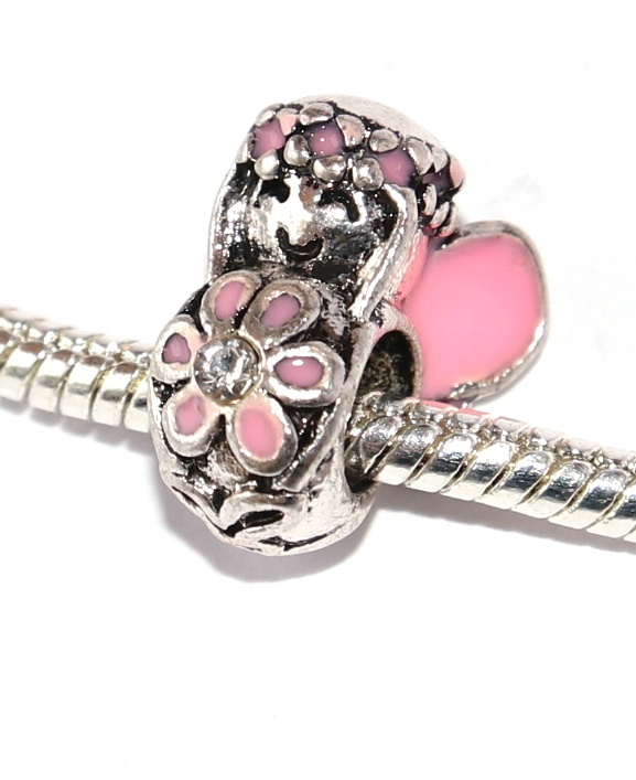 Korálek na náramek Fashion Jewerly - Růžová andělka s květinou, Víla s čelenkou 2612