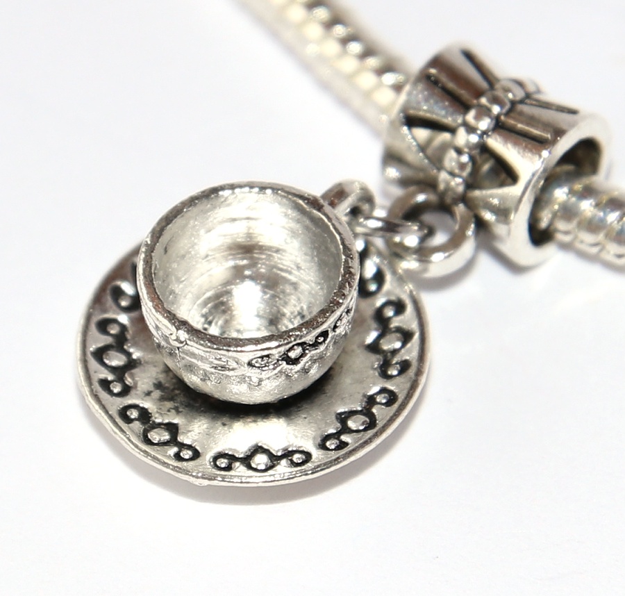 Korálek na náramek Fashion Jewerly - Přívěsek Hrníček s podšálkem, Šálek Čaje, Kafe, Siesta, Relax Time 2685