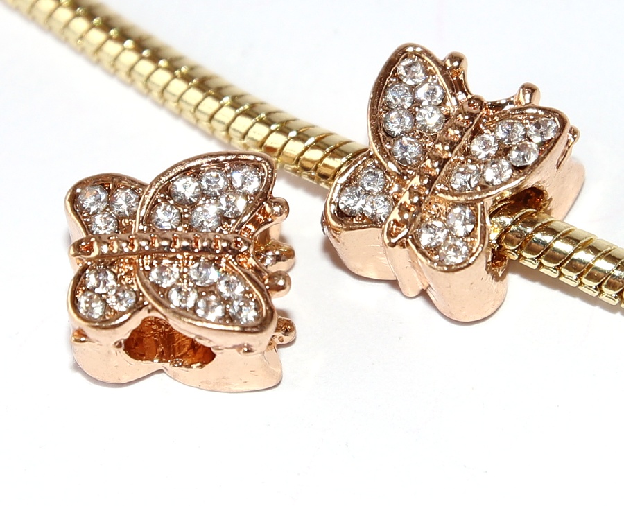 Korálek s velkým průvlekem Fashion Jewerly - Zlatý motýl, Třpytivá kráska 2729