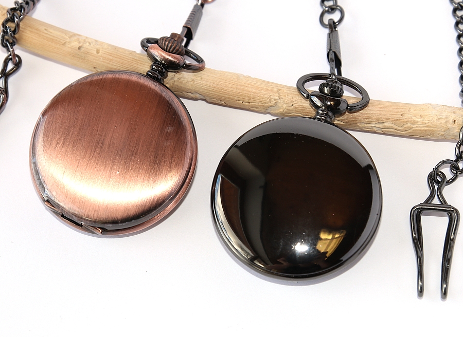 MR Otevírací Kapesní Hodinky na řetězu za pásek - Klasické cibuláče, Hladké cibule černé a růžové zlato, Retro style, Moderní klasika do kapsy 2761