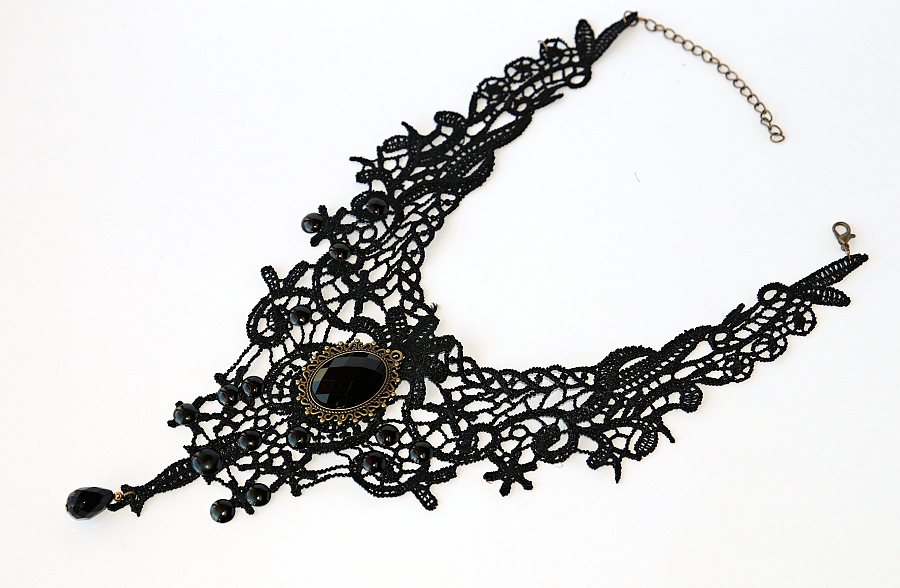 Choker Fashion Jewerly - Krajkový Náhrdelník, Černý sexy dekolt, Black mamba, Dark style 2770