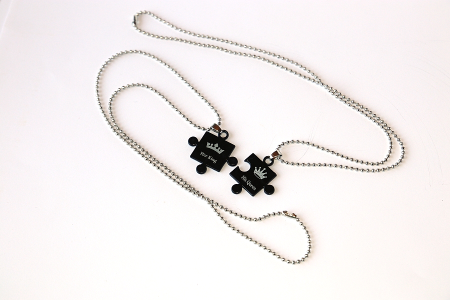 2ks Řetízky párové pro dvě osoby, nerezová ocel - Dva díly puzzle, Milenci, Přátelé, Kamarádi, Největší láska, Miluji tě, I love you 2949