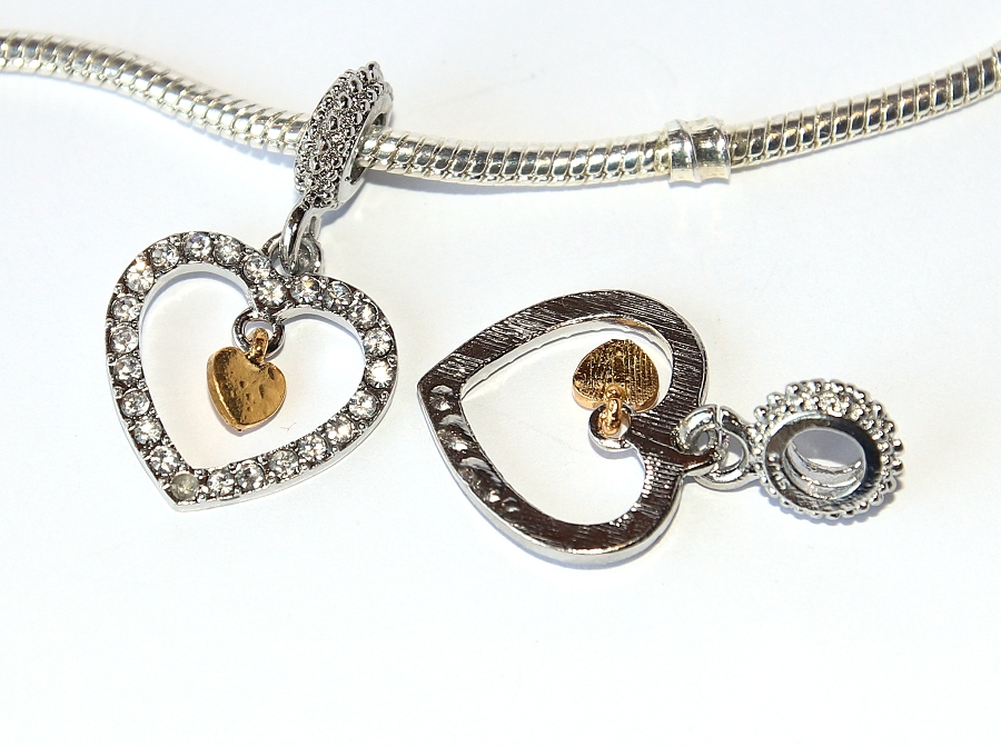 Korálek Fashion Jewerly - Přívěsek Stříbrné a zlaté srdíčko, Srdce, Silver Heart 2984