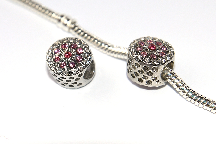 Korálek na náramek Fashion Jewerly - Růžová květina, Příroda, Pink Flower 2989