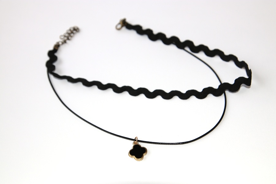 Choker Fashion Jewerly - Krajkový Náhrdelník dvojitý s černou květinou, Krásná a sexy, Black Lace and Flower 3141