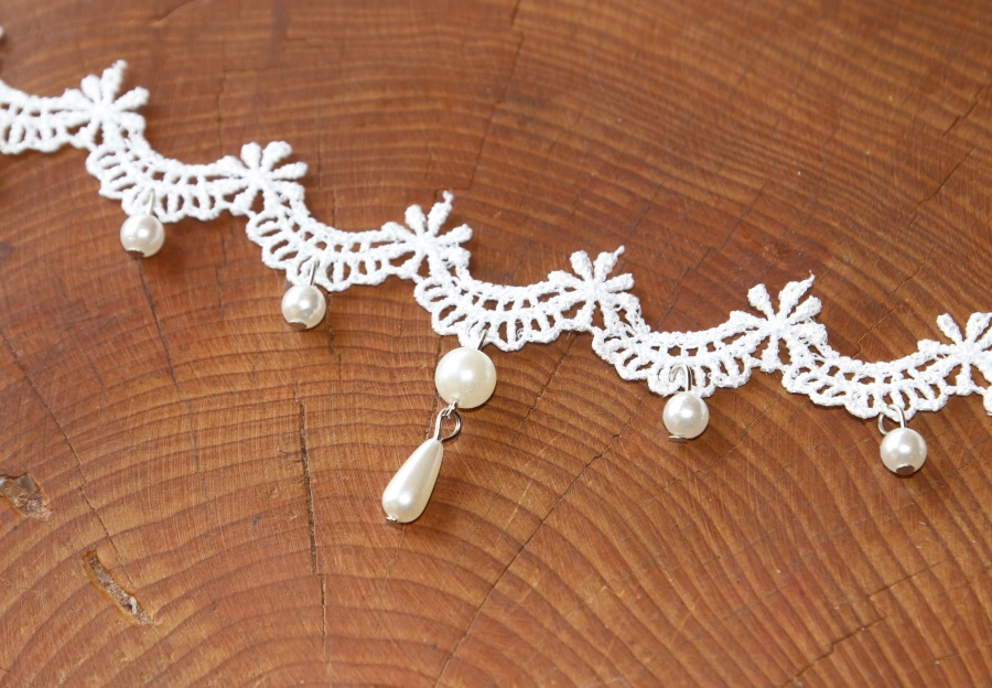 Choker Fashion Jewerly - Bílý Krajkový náhrdelník zdobený perličkami, Pro nevěstu, Svatební, Romantická kráska, Elegant Lace Party 3144