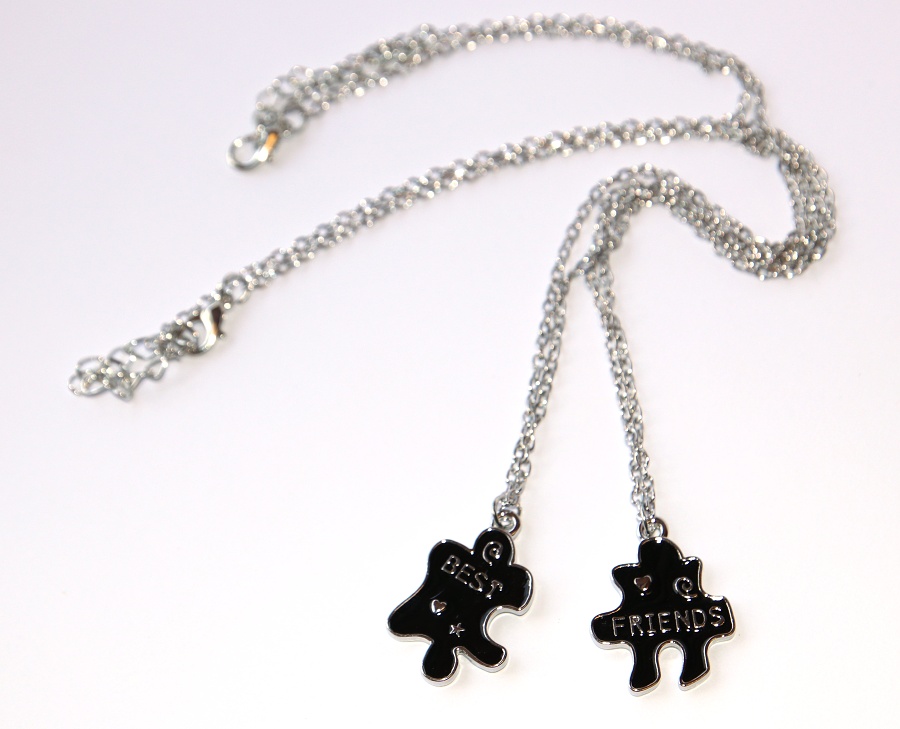 2ks Řetízky párové pro dvě osoby - Puzzle Nejlepší přátelé, Dva díly pro kamarády, Best Friends Forever, Láska v černé glazuře 3149