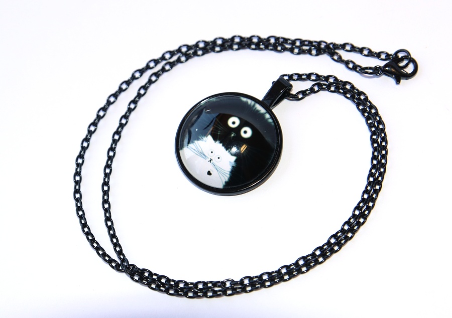 Řetízek Fashion Jewerly - Amulet černá kočka s Bílou, Maminka s koťátkem, Balance, Love cats 3180