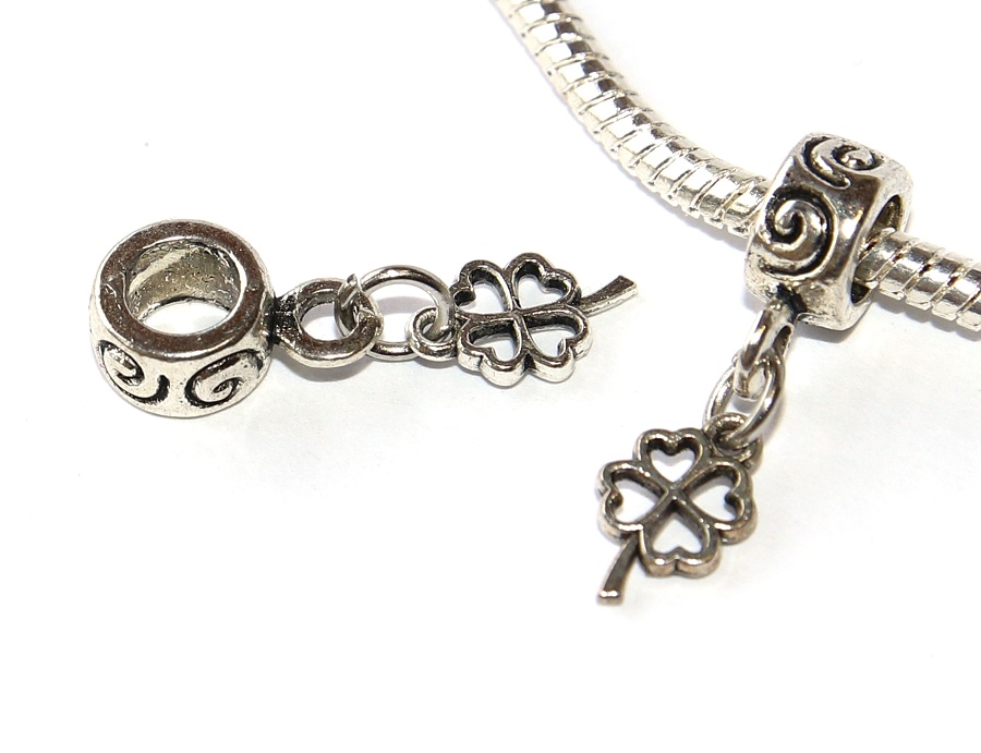 Korálek na náramek Fashion Jewerly - Přívěsek Čtyřlístek pro štěstí, Radost, Příroda, Cloverleaf 3261