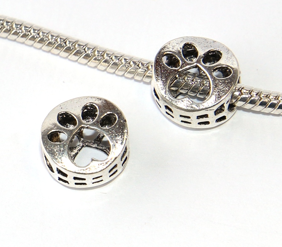 Korálek na náramek Fashion Jewerly - Psí tlapka, Otisk, Stopa, Zířata, Příroda, Dog 3286