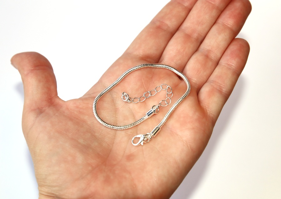 Náramek na korálky a přívěsky Fashion Jewerly 18+5 cm - Moderní Hadí, stříbrné barvy s řetízkem 3346