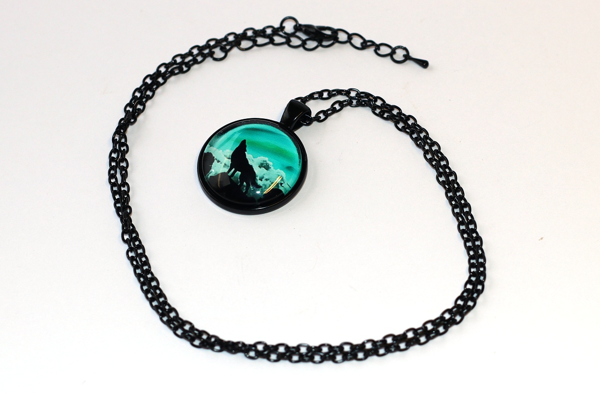 Řetízek Fashion Jewerly - Amulet Vlk vyje na měsíc, Černá silueta, Zpívání s oblohou, Love wolfs 3507 