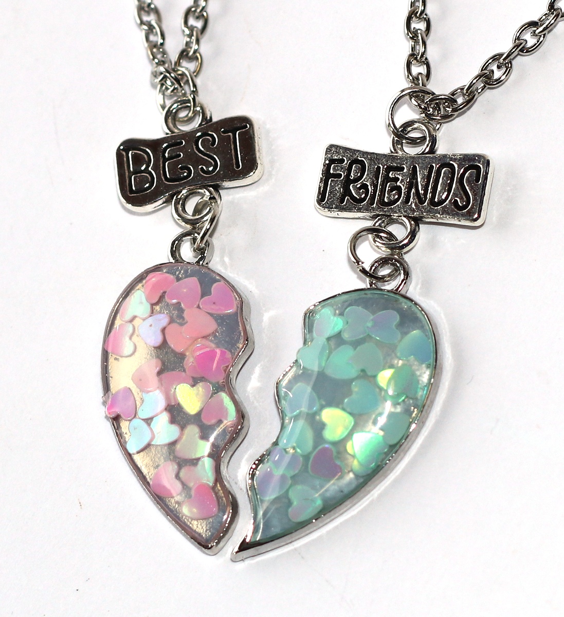 2ks Řetízky párové Fashion Jewerly - Srdce s perleťovími srdíčky, Nejlepší přátelé, Best Friends 3519