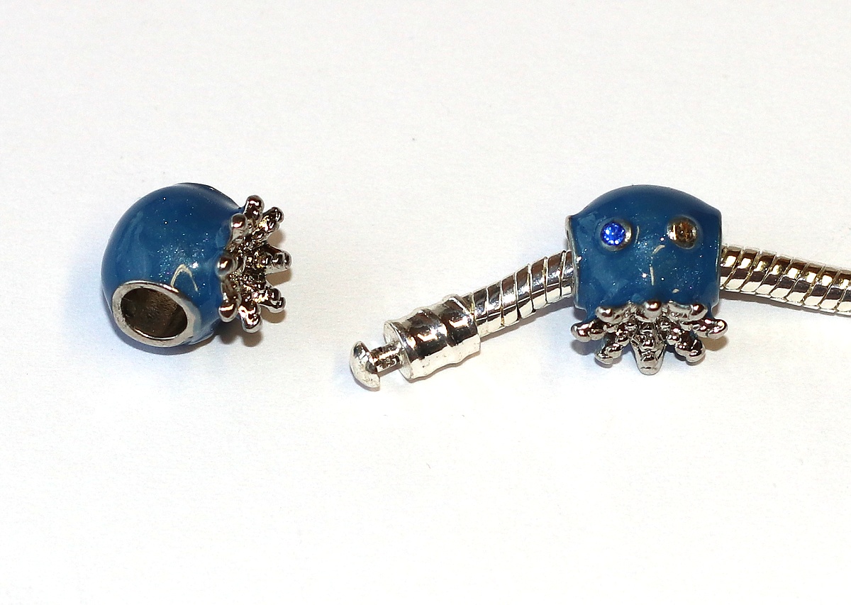 Korálek Fashion Jewerly na náramek nebo řetízek - Modrá Chobotnice, Roztomilá Chapadla, Miluji moře, Prázdniny 3552