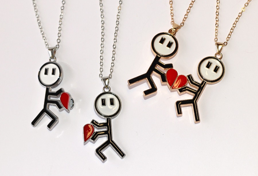 2ks Řetízky párové Fashion Jewerly - Postava se srdíčkem, Láska navždy, Nejlepší Kámoši, Zlatá nebo Stříbrná, S Magnetkem, Love Forever 3761