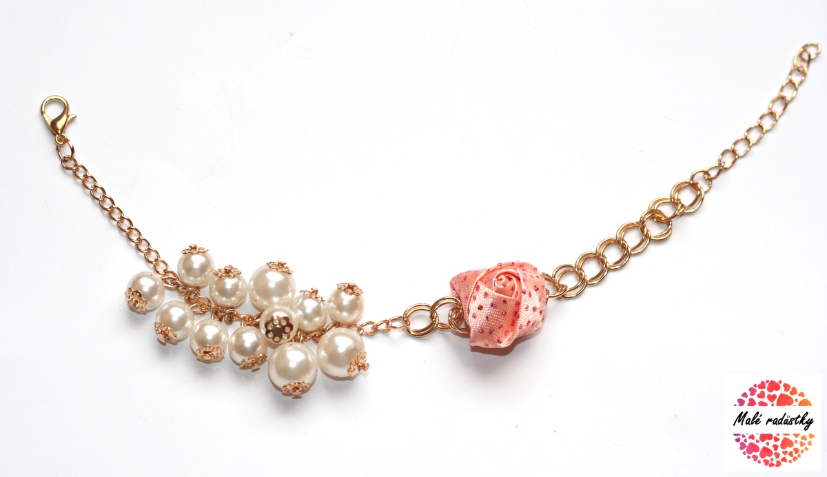 Náramek Fashion Jewerly - Perly s růží 088